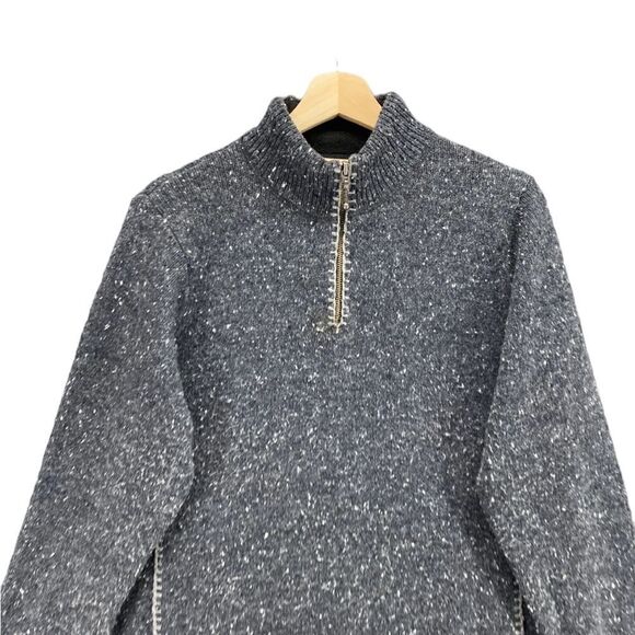 WOOLRICH 100% LAMBS WOOL GRAY STITCHED SPECKLED QUARTER ZIP SWEATER SIZE SMALL - Picture 3 of 10